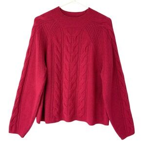 Banana Republic Pink Red Cable Knit Sweater L Pullover Mock Neck Raglan Wool Mix